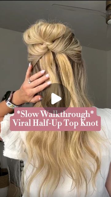 Top Knot For Long Hair, Half Up Top Knot Long Hair, Cute Half Up Half Down Hairstyles For Long Hair, Work Hair Tutorial, How To Do A Top Knot Bun Half Up, Long Half Up Hairstyles Easy, Half Up Easy Hair, Half Up Styles For Medium Hair, Quick Easy Half Up Hairstyles