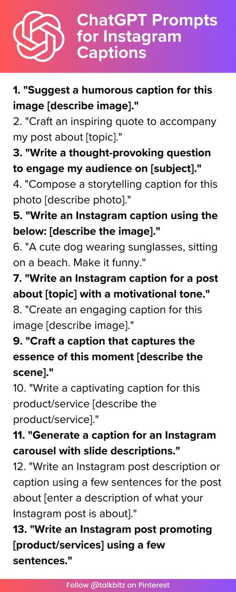 Captions are a crucial part of any Instagram post. They have the power to engage your followers, evoke emotions, and even make them hit that double-tap button. But coming up with creative captions can sometimes feel like a daunting task. That's where ChatGPT comes in. Save this for later! #chatgpt #instagram Creative Captions, Instagram Post Captions, Instagram Story App, Competitive Analysis, Graphic Design Tools, Boost Productivity, Small Business Owners, Marketing Strategy Social Media, Media Content