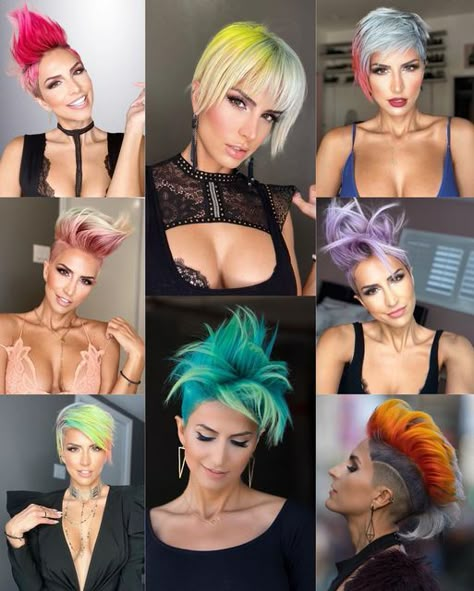 Pixie Hair Color Ideas Funky Hairstyles, Hot Pink Short Hair, Short Shaved Hairstyle Women, Side Shaved Hairstyles Short, Pixie Hair Color, Side Shave, Haircut Tip, Short Shaved Hairstyles, Vivid Hair Color