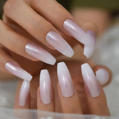 Ombre Nail Colors, Nails Extra, Ballet Nails, Silver Glitter Nails, Long Press On Nails, Ombre Acrylic Nails, Ombre Nail Designs, Fake Nails With Glue, Ballerina Nails