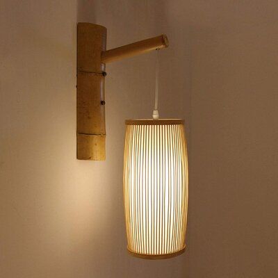 High quality and long life, the circuit and bulb base are firm and stable, easy to install, bright and soft light, no RF interference, no flicker and high color rendering. The average service life is more than 20000 hours. | Bay Isle Home™ Asian Sconce Light Vintage Lamp Wicker Rattan Wall Light Lamp Fixture(16*35Cm) in Yellow, Size 7.0 H x 12.0 W x 16.0 D in | Wayfair Hallway Wall Sconces, Staircase Decor, Rattan Shades, Wood Lantern, Bamboo Art, Bamboo Wall, Lantern Wall, Bamboo Weaving, Rustic Lamps