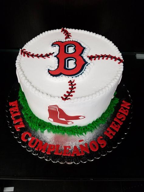 Red Sox Theme Birthday Party, Red Sox Birthday Cake, Boston Red Sox Cake, Red Sox Party, Red Sox Cake, Boston Cake, Baseball Birthday Cakes, Baseball First Birthday, Baseball Cake