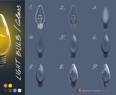 How to draw light bulb and glass photoshop tutorial How To Draw Glass Procreate, Glass Drawing Digital, How To Color Glass Digital Art, Draw Glass Tutorial, How To Draw Transparent Objects, How To Shade Glass Digital, Glass Shading Tutorial, Glass Coloring Tutorial, How To Paint Glass Digital Art