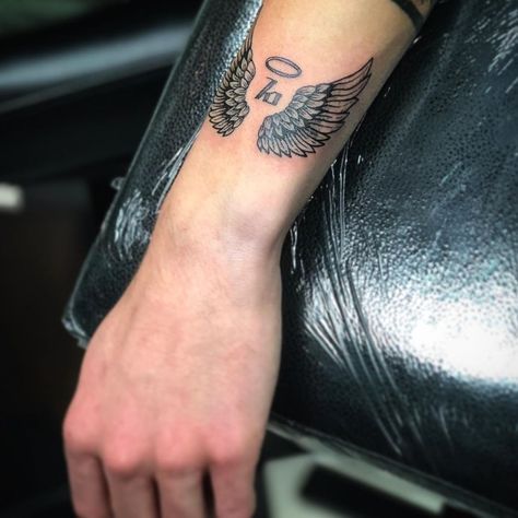 Small Wing Tattoo Men, Mens Wrist Tattoos Small, Angle Wing Tattoo Men, Wings Wrist Tattoo, Cross And Wings Tattoo, Small Wing Tattoo, Small Wrist Tattoos For Men, Angle Tattoo For Men, Angel Wings Tattoo Forearm