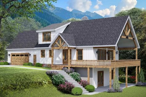 3-Bed Traditional Craftsman with Bonus Room and Vaulted Two-Story Great Room - 1719 Sq Ft - 680353VR | Architectural Designs - House Plans Montana House, Basement House Plans, Mountain House Plans, Backyard Office, Lake House Plans, House Plans And More, Small Lake, Country Style House Plans, Country House Plan