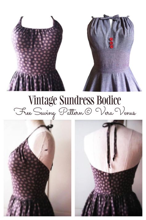 Vintage Fabric Sundress Bodice Free Sewing Pattern | Fabric Art DIY Homemade Dresses For Women Sewing, Sewing Bodice Pattern, Diy Dress Bodice, Vintage Dresses Sewing Patterns, Vintage Sundress Pattern, Homemade Dress Patterns, Beginner Dress Pattern Summer, Sun Dress Pattern Free Womens, Sundress Patterns For Women Easy