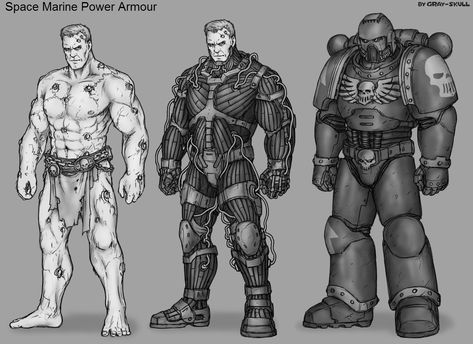 Warhammer 40000 Adeptus Astartes power armour (art by Gray Skull) Power Armour, Futuristic Armour, Adeptus Astartes, Sci-fi Armor, Gato Anime, Warhammer 40k Art, Arte Robot, Space Wolves, Warhammer 30k