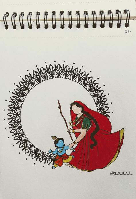 Mandala Art Janmashtami, Krishna Doodle Art Easy, Krishna Mandala Art Easy, Unique Mandala Drawing Easy, Krishna Drawing Mandala, Mandala Art Krishna, God Mandala Art, Radha Krishna Mandala Art, Mandala Art Unique Designs