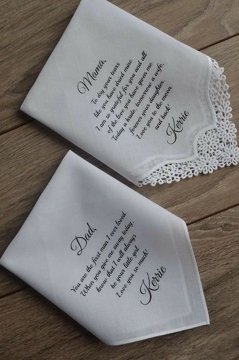 Wedding Hankerchief, Wedding Hankies, Wedding Gifts For Parents, Parents Wedding, Wedding Handkerchief, Wedding Gifts For Bride, Mom Wedding, Future Wedding Plans, Gift For Father