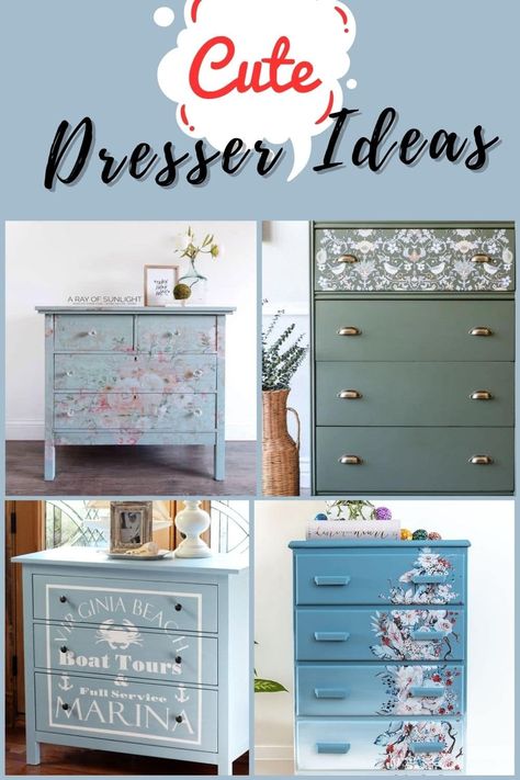 Cute Dresser Ideas Repaint Dresser Ideas, Creative Painted Furniture, Cute Dresser, Rainbow Furniture, Best Paint For Wood, Teal Dresser, Two Tone Dresser, Wood Dressers, Best Paint Sprayer