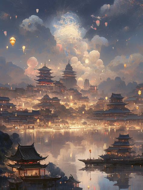 Ancient Chinese City Fantasy Art, Ancient City Concept Art, Ancient Korea, City Ideas, Ancient Chinese Architecture, Alternate Reality, Ancient Chinese Art, Mystical Places, Asian Architecture