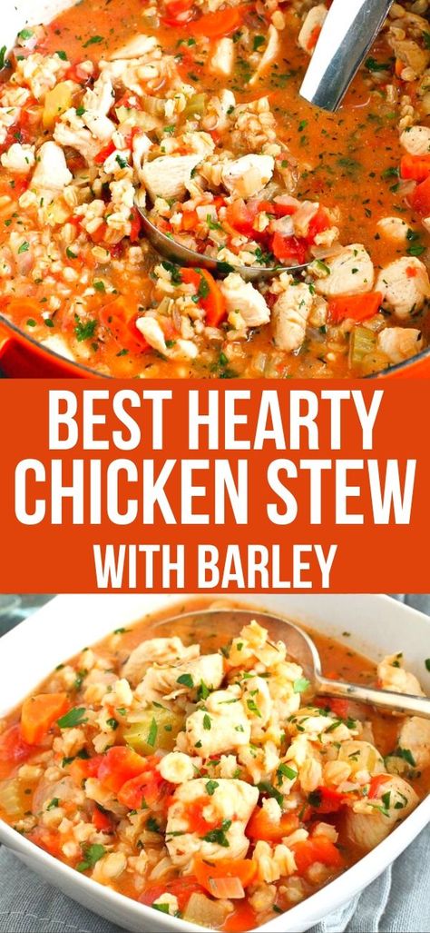 Chicken And Barley Stew, Chicken Barley Stew, Stew With Barley, Myplate Recipes, Smartpoints Recipes, Chicken Barley, Chicken Barley Soup, Barley Stew, Lighter Recipes