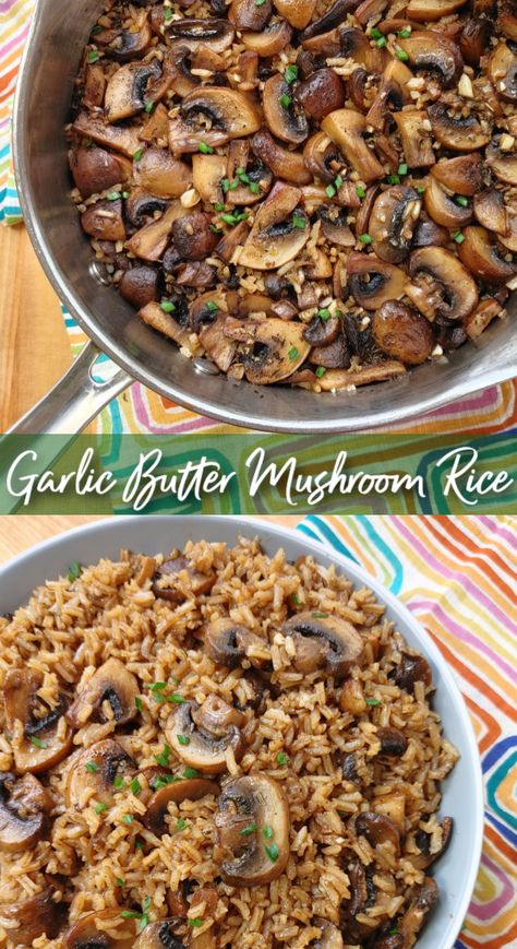 Fresh mushrooms sautéed with garlic and butter cooked with rice on the stovetop in a savory, beefy stock for a quick and easy side dish. Mushroom Pilaf Rice, Butter Mushroom Rice, Quick Healthy Rice Recipes, Garlic Mushroom Rice, Baked Rice Side Dish, Beefy Mushroom Rice Casserole, Wild Rice Mushroom Pilaf, Side Dishes With Mushrooms, Easy Mushroom Rice Recipes