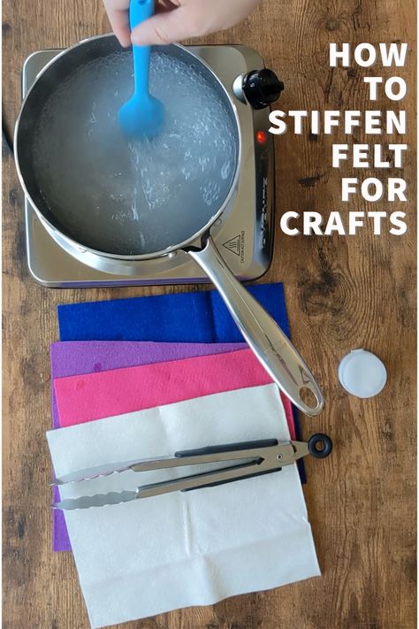 How To Make Felt Stiff, Diy Fabric Stiffener How To Make, Diy Wet Felting, Felt Tutorials Step By Step, Fabric Stiffener Projects, How To Stiffen Felt, How To Stiffen Fabric, Beading On Felt, Fabric Stiffener Diy