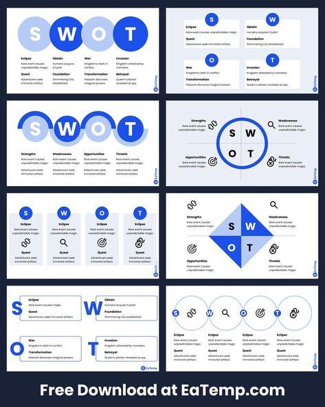 This free editable SWOT Analysis PowerPoint, Google Slides & Figma deck presentation template is the perfect tool to enhance your strategic planning and gain a competitive edge. Swot Analysis Layout, Brand Analysis Layout, Swot Presentation Design, Swot Analysis Design Templates, Workshop Presentation Design, Swot Analysis Template Powerpoint, Swot Analysis Architecture, Free Slides Templates, Swat Analysis