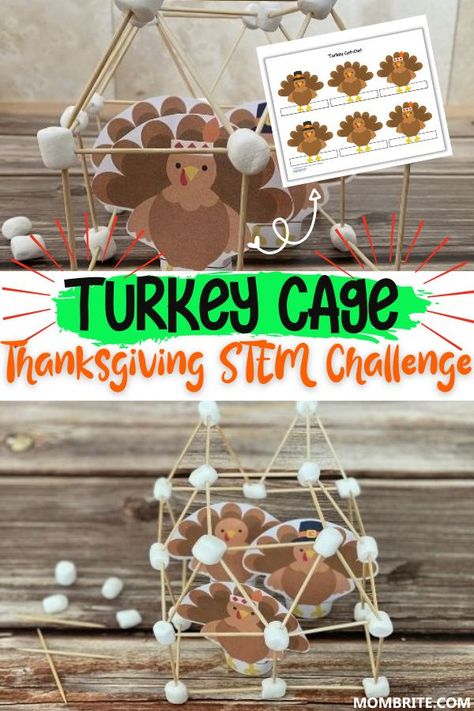 Turkey Cage Stem, Thanksgiving Challenge, Crafts For Kids At Home, Thanksgiving Stem Activities, Thanksgiving Play, Thanksgiving Stem, November Classroom, Thanksgiving Activities Preschool, Food Thanksgiving