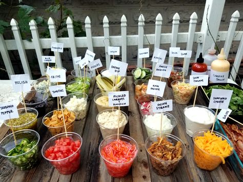 A guide to all the toppings for a successful build your own hot dog party. Pulled Pork Chili, Hot Dog Party, Burger Party, Beautiful Cheese Board, Party Image, Creamed Cucumbers, Pineapple Pork, Hot Dog Bar, Food Bars