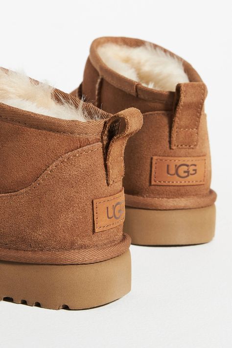 UGG® Classic Ultra Mini Boots | Anthropologie Tiny Ugg Boots, Ulta Mini Ugg Outfit, Low Rise Uggs, Ugh Ultra Mini, Ugh Mini, Ugg Ultra Mini Outfit, Uggs Classic Mini, Ugg Ultra Mini Boots, Preppy Christmas Outfit