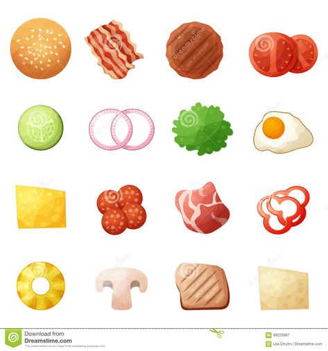 Burger Top View, Burger Ingredients, Web Illustration, Burger Toppings, Bread Ingredients, Styled Stock, Cartoon Style, Top View, Cartoon Illustration