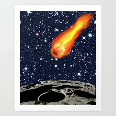 meteor moon Art Print Meteor Illustration, Earth Sketch, Space Drawings, Moon Art Print, Moon Print, Moon Art, Society6 Art, Abstract Prints, Surrealism