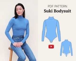 IsaInStitches - Etsy Turtleneck Shirt Pattern, Sewing Turtleneck, Bodysuit Pattern, Turtleneck Bodysuit, Bodysuit Fashion, Diy Sewing Clothes, Clothes Sewing Patterns, How To Make Clothes, Sewing Basics