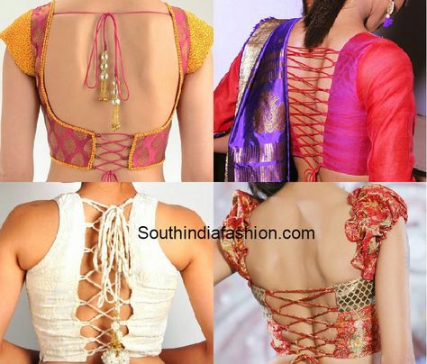 criss cross dori back blouse designs ब्लाउज बैक नेक डिजाइन, Indian Blouses, Fancy Tie, Saree Jacket Designs, Pattern Blouses, Blouse Tops Designs, Blouse Designs High Neck, Blouse Designs Catalogue, Blouse Ideas