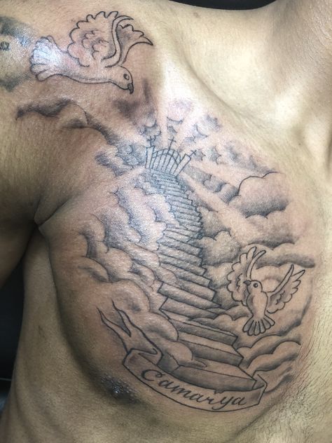 Memorial chest tattoo!! Memorial Arm Tattoo Men, Rip Tattoos For Men Chest, Right Side Chest Tattoo Men, Single Pec Tattoos Men, Small Chest Tattoo Men Ideas, Side Chest Tattoo Men, Grandma Memorial Tattoos For Men, Simple Chest Tattoo Men, Back Of Bicep Tattoo For Men