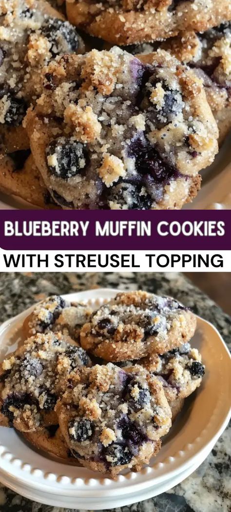 Blueberry Muffin Cookies with Streusel Topping Blueberry Muffin Cookies, Streusel Topping For Muffins, Blueberry Muffin Topping, Blueberry Crumble Muffins, Muffin Cookies, Blueberry Streusel Muffins, Soft Cookies, Blueberry Cookies, Lunch Appetizers