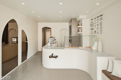 The New Design Project Goes Tastefully Playful for Chip Cookies & Cream’s West Village Shop Bakery Moodboard, Butik Design, Cookie Shop, Bakery Interior, Architectural Forms, Coffee Shop Interior Design, Cafe Shop Design, Beige Tile, Small Cafe