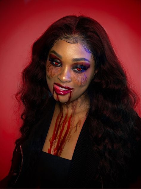 Black girl Halloween, black girl vampire, black girl Halloween makeup, black girl Halloween hair Girls Vampire Makeup, Vampire Face Makeup, Vampire Look Makeup, Vampire Diaries Halloween Costume, Girl Vampire Makeup, Halloween Blood Makeup, Vampire Diaries Halloween, Black Vampires, Halloween Makeup Vampire