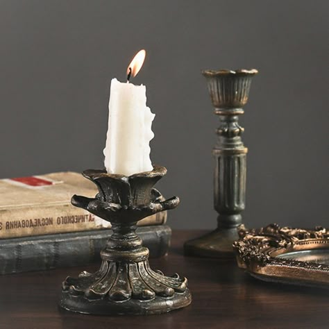 Handmade Vintage Candle Holder Short Stand Home Decor Resin Victorian Candle Stick Painted Gift For Her Room Interior Unique Aged French  🕯️ WHAT YOU WILL RECEIVE 🕯️ 1x Wide Base Short Antique Style Candle Holder ITEM DESCRIPTION 🔍📦 Height: 9cm Width: 8.5cm Candle Insert Size: 2.5cm Approx. Material: Resin This French Victorian style candle holder is inspired by the look of antique French chandeliers. It is hand painted giving it an aged retro look. Ideal choice for  any antique lover. 🚚 FR Antique Candle Holders With Handle, Victorian Candle, Victorian Candles, French Candlesticks, Interior Unique, Antiqued Candle Holders, Vintage Candle Holder, Antique Candle Sticks, French Chandelier