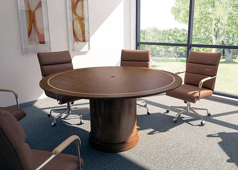 Seating six is no problem with this beautiful round table. The shape is conducive to collaboration, while the base keeps everyone comfortable with leg room. Round Table For Office, Meeting Room Table Design, Round Table Office, Round Office Table, Round Meeting Table, Custom Conference Table, Round Conference Table, Pod Cast, Large Round Table