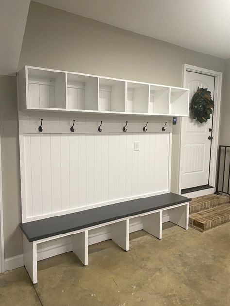 Maximize Garage Space, Garage Mud Rooms Ideas, Garage Cubbies, Garage Drop Zone, Garage Mudroom Ideas, Basement Mudroom, Master Closet Layout, Garage Shoe Rack, Garage Redesign