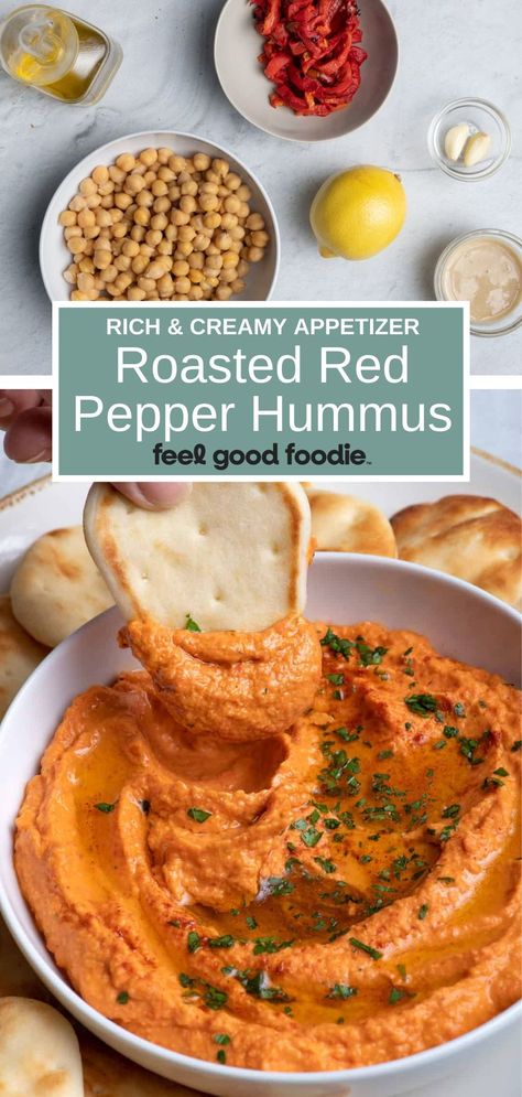 Roast Red Pepper Hummus, Homemade Red Pepper Hummus, Chili Hummus Recipe, Hummus Recipe Roasted Red Pepper, Hummus Recipe Red Pepper, Spicy Red Pepper Hummus, Red Hummus Recipe, Garbanzo Bean Hummus Recipe, Roasted Hummus Recipe