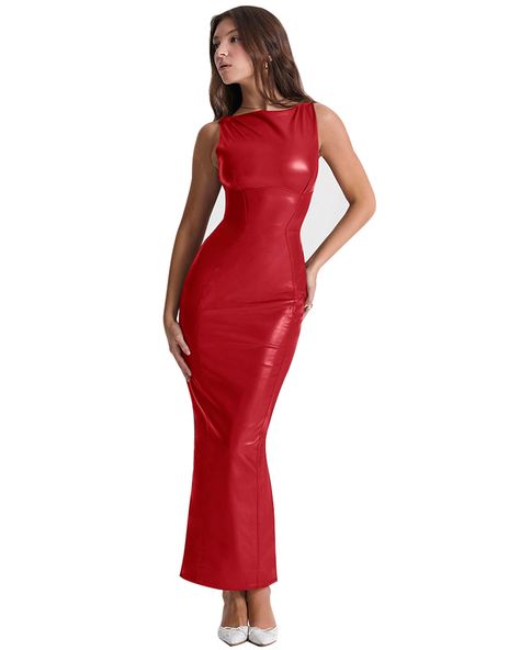 PRICES MAY VARY. Feature: Long dresses, leather dress,faux leather dress,maxi dress, long floor length, off shoulder Design:The floor length and bodycon design can easily hide your belly perfectly show your sexy figure Material: 95% Polyester + 5% Spandex + Pu Leather, very skin friendly fabric Occassion: This classic maxi dress is great for casual party, evening,wedding, daliy wear.formal, also perfect as Maternity clothing and it is easy to dress up or down with jewelry and shoes. Care:Hand wa Leather Dress Fall Outfit, Red Dress Casual Outfit, Red Leather Dress Outfit, Silk Dress Styles, Birthday Red Dress, Kylie Jenner Red Dress, Fall Leather Dress, Long Leather Dress, Red Christmas Party Dress