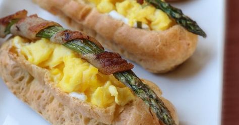 Whether you're looking for a new twist for Easter morning, or for any morning that could use a boost, savory éclairs offer a delicious variation on the usual toast or English muffins. Savory Eclairs, Easter Brunch Table, Eclair Recipe, Creamy Scrambled Eggs, Bacon Wrapped Asparagus, Fresh Starts, Brunch Table, English Muffins, St Cloud