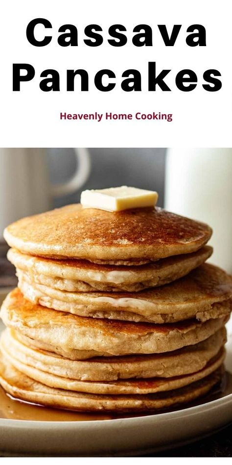 These delicious cassava pancakes are not only delicious, but they are a great option for people with gluten intolerance. Not only that, cassava flour is low in fat, calories, and sugar, unlike other gluten-free flours such as almond or coconut flour. Many people find cassava pancakes to be even better tasting than pancakes made with wheat flour. Get the full recipe with step-by-step instructions with photos at Heavenly Home Cooking. Yucca Flour Recipes, Cassava Flour Pancakes Egg Free, Paleo Pancakes Cassava Flour, Cassava Pancakes Recipe, Cavassa Flour Recipes, Cassava Flour Pancakes Vegan, Cassava Flour Naan, Cassava Dessert Recipe, Gluten Free Cassava Flour Recipes