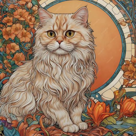 A painting of a cute beige cat in art nouveau style | Premium AI-generated image Art Nouveau Painting, Beige Cat, Logo Psd, Free Business Card Mockup, Business Card Maker, Art Nouveau Style, Poster Maker, Card Banner, Poster Invitation