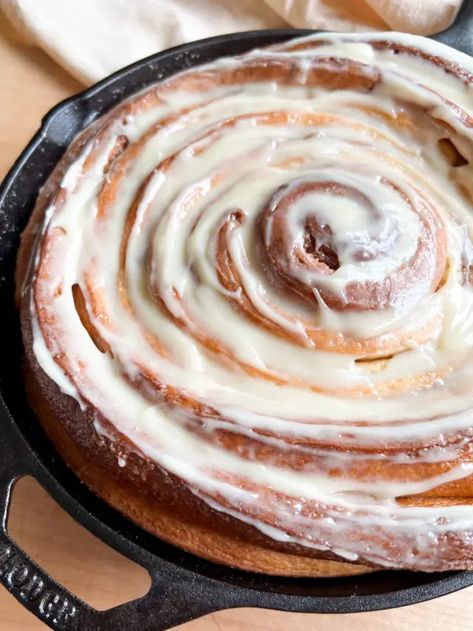 Cinnamon Roll Cast Iron Skillet, Giant Cinnamon Rolls Homemade, Camping Cinnamon Rolls, Cast Iron Cinnamon Rolls, Blueberry Sourdough, Giant Cinnamon Rolls, Rolls Homemade, Kid Snacks, Chocolate Roll