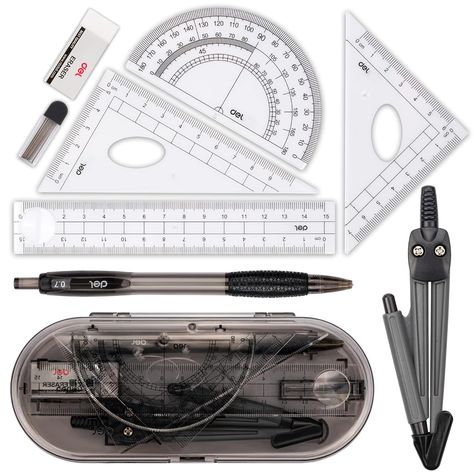 Student Supplies Drawing Compass, Protractor, Rulers, Pencil Lead Refills, Pencil, Eraser for Students and Engineering Drawing Sets Math, Student Supplies, Paper Presentation, Pencil Lead, Ruler Set, Math School, School Sets, Math Geometry, Pencil Eraser