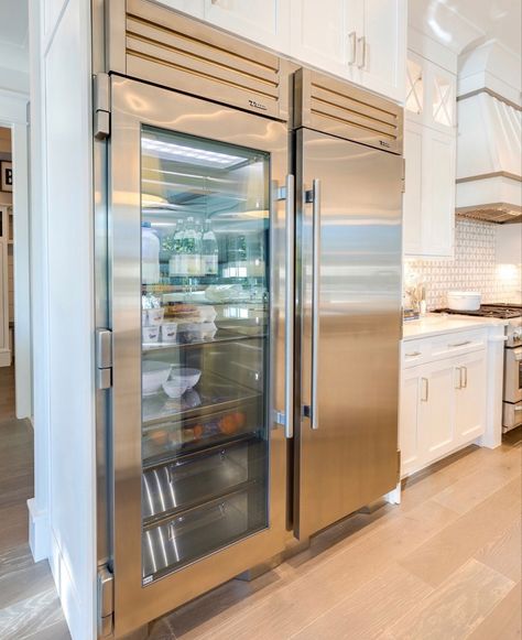 Glass Door Fridge, True Residential, Glass Door Refrigerator, Glass Fridge, Glass Refrigerator, French Doors Patio, Kitchen Refrigerator, Hamptons House, Luxury Kitchen Design