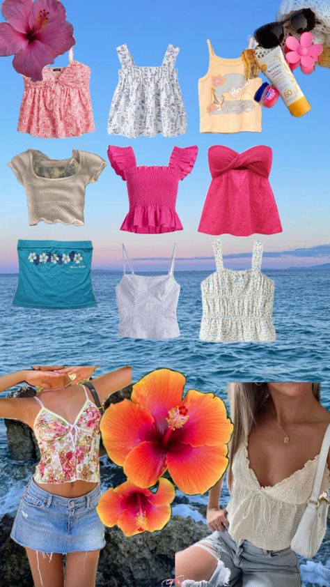 Summer 2024 shirt/top inspiration for the beach! Teen Girls Summer Outfits, 13 Year Girl, Teen Summer, Summer 2025, Spring Fits, Inspo Board, Coconut Girl