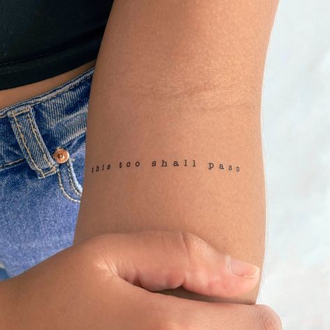 This Too Shall Pass Temporary Tattoo set of 3 - Etsy Australia Typewriter Font Tattoo, Motivational Tattoos, Cute Simple Tattoos, Basic Tattoos, Petite Tattoos, Temp Tattoo, Typewriter Font, Tattoo Font, Small Hand Tattoos