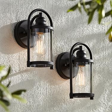 Avani 10 1/4" High Black Outdoor Wall Light Set of 2 Rustic Wall Lighting, Outdoor Wall Light Fixtures, Modern Outdoor Wall Lighting, Exterior Light Fixtures, Black Outdoor Wall Lights, Black Light Fixture, Lantern Wall, House With Porch, Porch Lighting