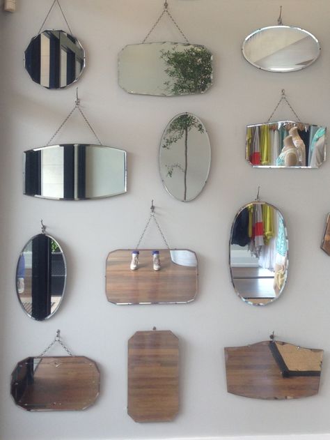 Antique mirrors Mirrors Small Space, Small Hanging Mirror, Hallway House, Mirror Gallery, Mirror Gallery Wall, Small Wall Mirrors, Mirror Room, Antique Mirrors, Vintage Mirror Wall