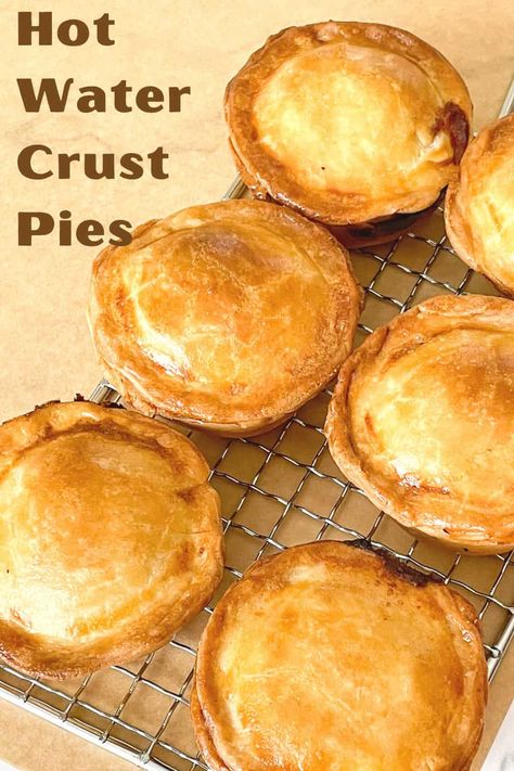 Hot Water Crust Pie Recipes, Hot Water Pastry Crust Recipe, Hot Water Crust Picnic Pies, Picnic Pies Savory, Hot Water Pastry Recipe, Hot Water Crust Pastry Meat Pies, Savoury Pie Crust, Hot Water Pie Crust Recipe, Hot Water Crust Pastry Recipe