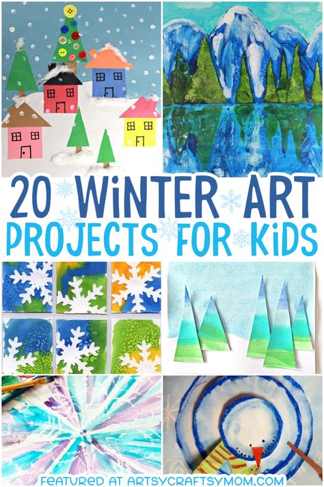 Winter Art Work For Kids, Winter Crafts Elementary School, Winter Classroom Art Projects, Snow Day Art Projects For Kids, Kindergarten Crafts Winter, January Art Kindergarten, Winter Art 2nd Grade, Winter Crafts For 4th Grade, 4th Grade Art Projects Winter