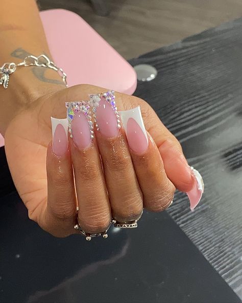 Duck Nails, Baddie Nails, Colored Acrylic Nails, Girly Acrylic Nails, French Tip Acrylic Nails, Her Nails, French Acrylic Nails, Short Square Acrylic Nails, Acrylic Nails Coffin Pink