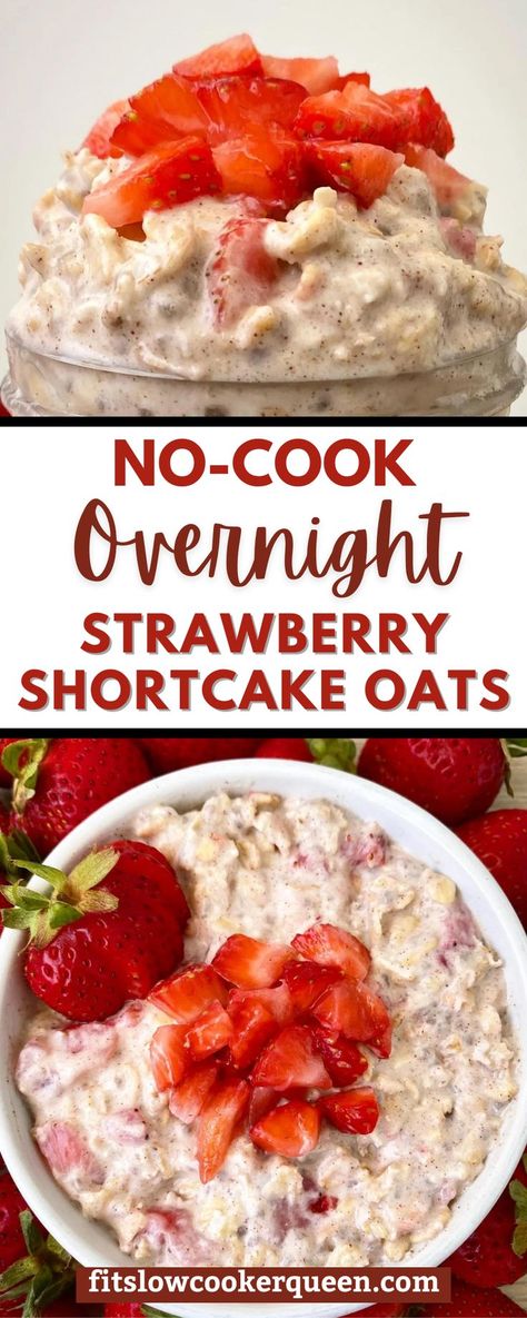 Strawberry shortcake flavored overnight oats are a fun twist on an easy breakfast the entire family will enjoy. There’s no cooking required for this easy, vegan oatmeal recipe. If you need to grab something for breakfast that is quick and easy to eat that can even be made to go with you as you walk out the door, then you need overnight oats. Strawberry Shortcake Overnight Oats Recipe, Disney Overnight Oats, Overnight Oat Strawberry, Strawberries Overnight Oats, Easy Strawberry Overnight Oats, Strawberry Overnight Oats No Yogurt, Fruit Overnight Oats Healthy, Overnight Oats With No Yogurt, No Sugar Overnight Oats