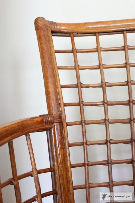 Revitalizing a Rattan Chair with DIY Furniture Polish - The Crowned Goat Spray Paint Rattan Chair, Rattan Chair Makeover Diy, Refinish Rattan Furniture, How To Clean Rattan Furniture, Rattan Chair Makeover, Rattan Furniture Makeover, Vintage Rattan Chair, Diy Furniture Polish, Rattan Furniture Living Room